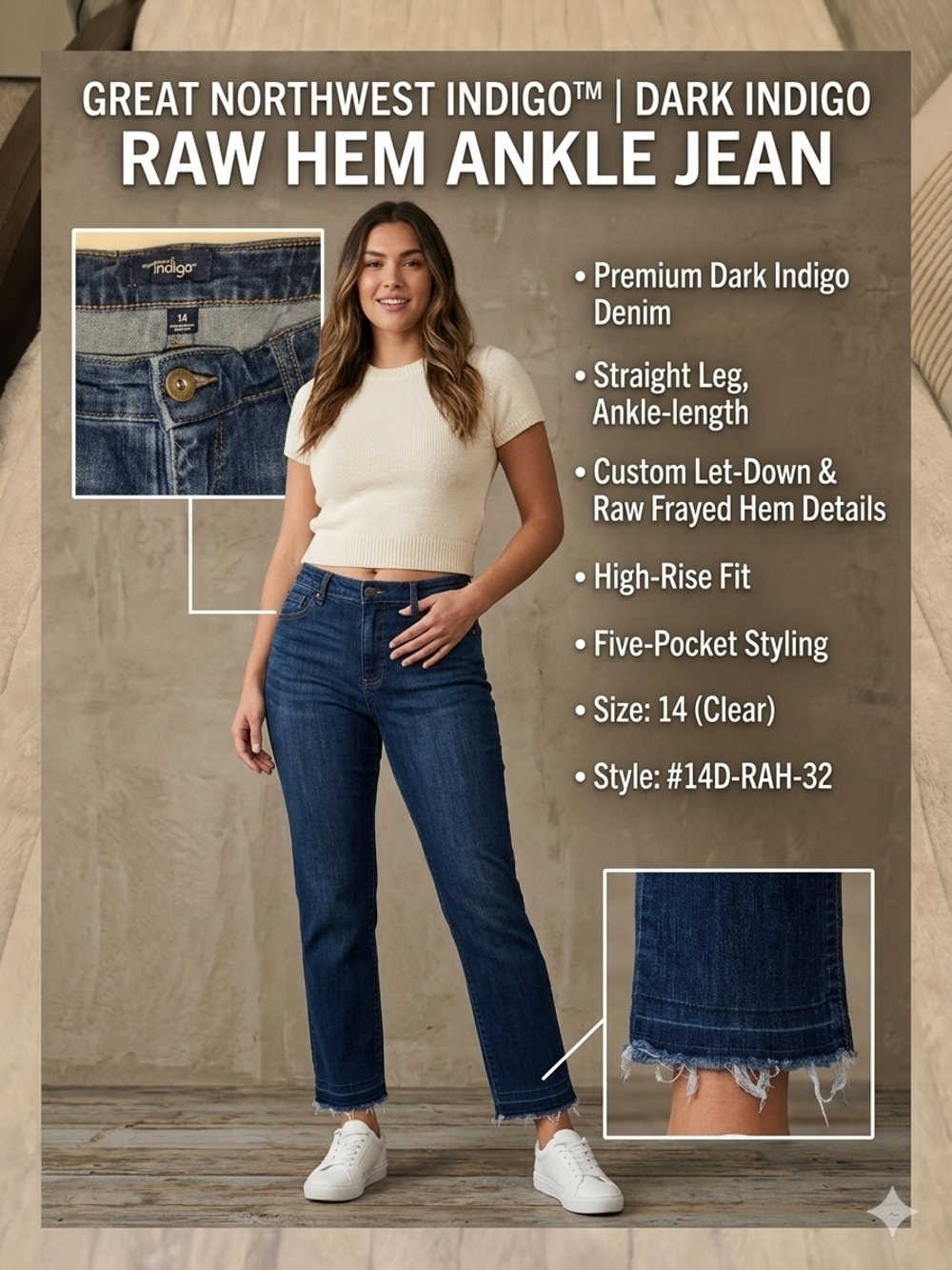 Great Northwest Clothing Company Dark Indigo Raw Hem Ankle Jean - High-Rise